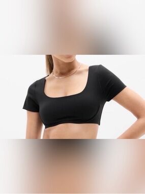 Athleta Black Scoop Neck Short Sleeve Crop Top Bra NWOT